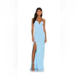 Amanda Uprichard Strapless Light Blue Sweetheart Gown with Front Slit